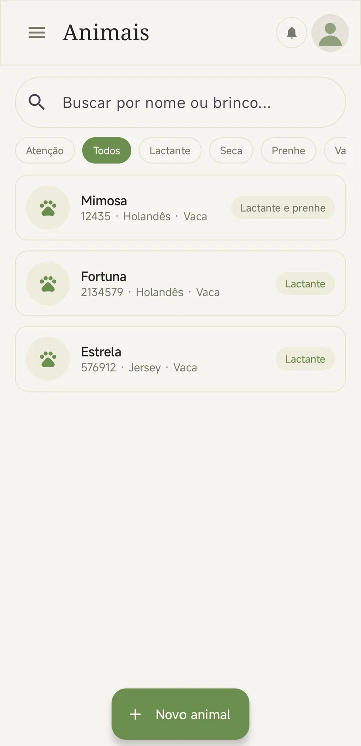 Tela Animais do PastoCerto
